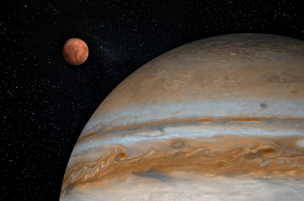 What is Mars Opposition Jupiter? size difference